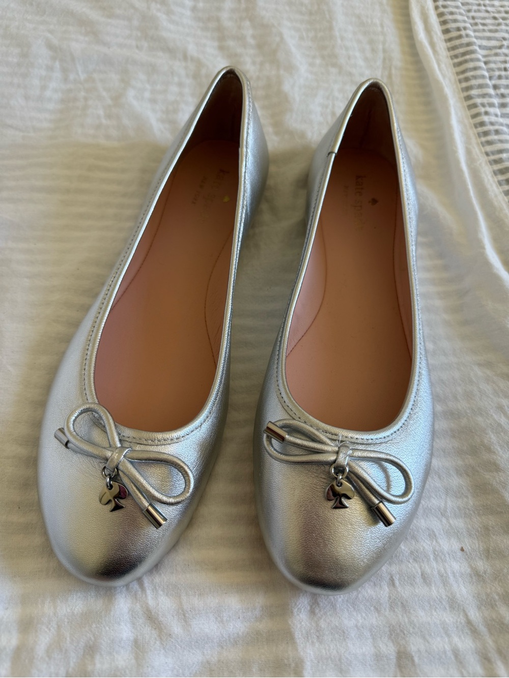 kate spade Metallic Silver Bow Ballet Flats